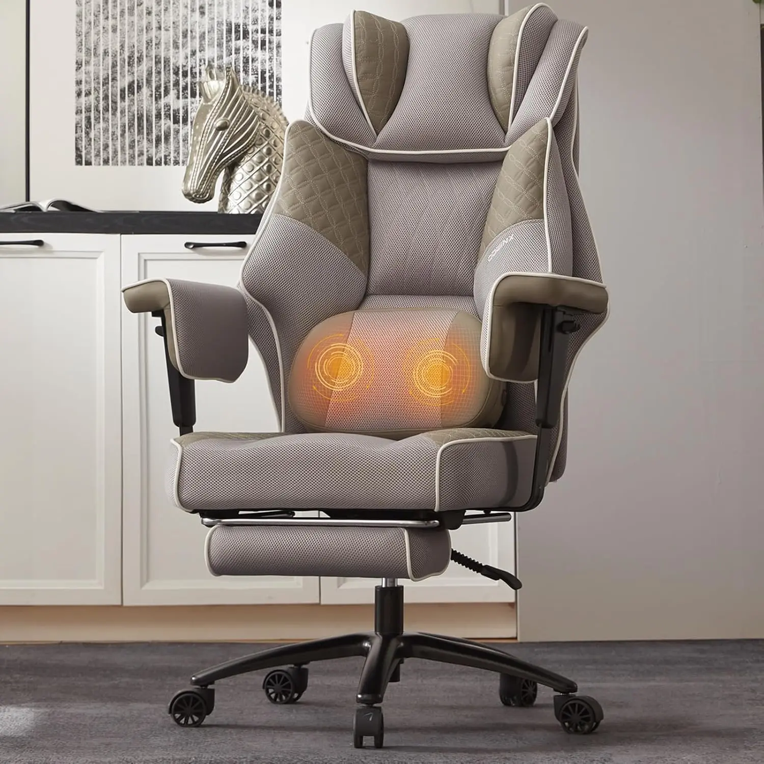 [DealsForYouDays] Big and Tall Office Chair with Massage Lumbar Support,Executive Office Chair with Wide Thick Seat Cushion and Adjustable Armrest,Mesh Computer Gaming Chairs with Footrest