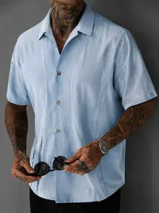 Men's Ice Silk Spliced Short Sleeve Button Down Shirt Lightweight Breathable Casual Summer Beach Vacation Camp Shirt Soft Cooling Woven Hawaiian Shirt Relaxed Fit Textured Resort Shirt with Chest Pocket