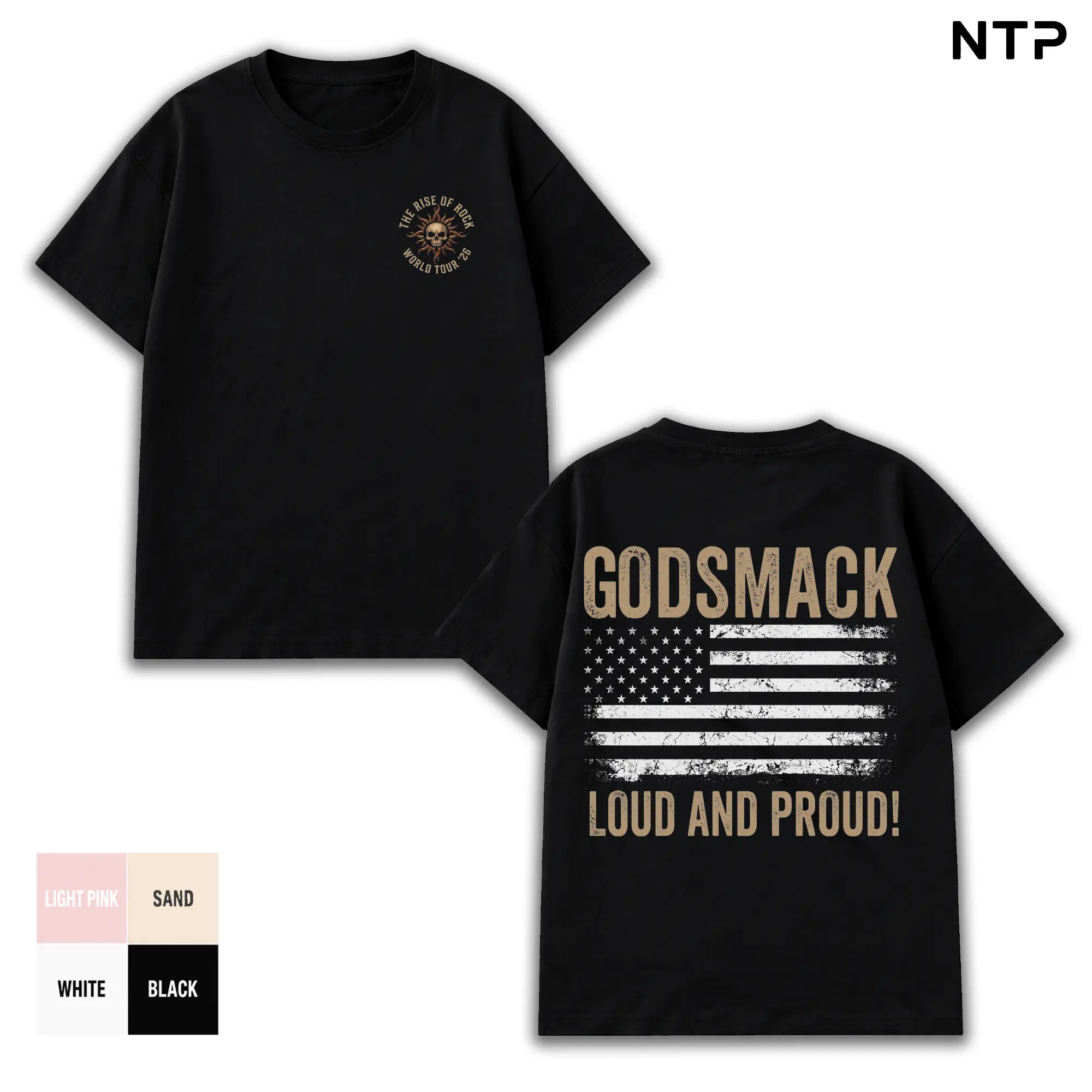 Godsmack Rise Of Rock World Tour '26 Distressed Flag Oversized Graphic Tee Men Casual Clothes, Heavyweight Cotton Unisex Shirt Good Graphic Tees, Soft Unisex Top for Everyday Wear, Post Grunge Heavy Metal, Trendy T-shirt Top Men's and Women's Clothing
