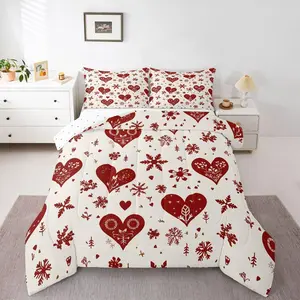 Cute Heart Pattern Comforter Set,Girls Love Heart Bedding Set,Girls Cartoon Love Geometric Comforter,Valentines Day,Quilt