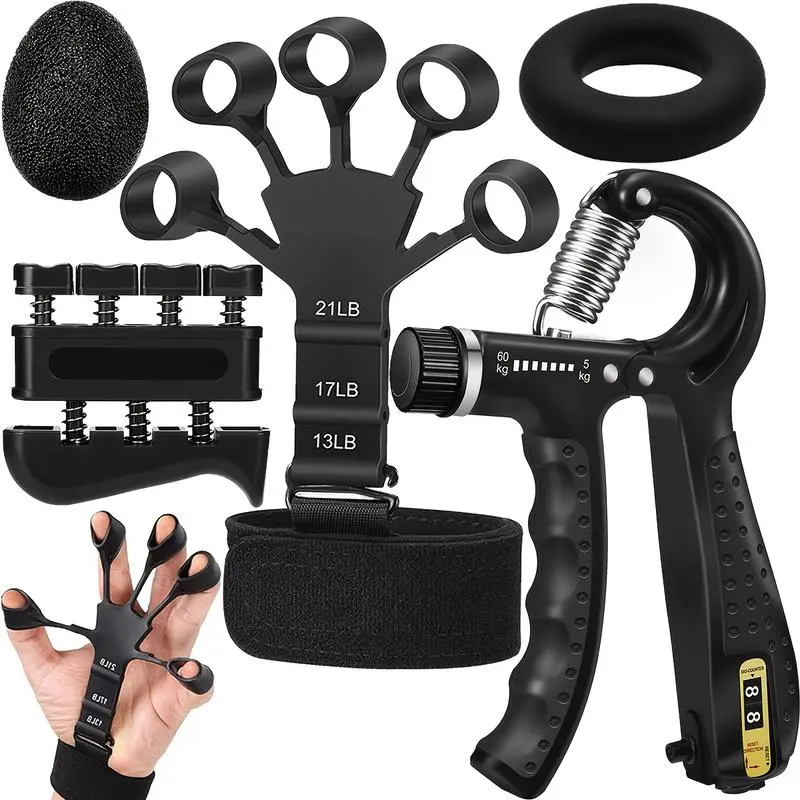 5PCS Grip Strength Trainer Kits, Hand Gripper Strengthener, Forearm Strengthener, Forearm Exerciser, Finger Exerciser, Wrist Strengthener, Stress Relief Ball, Grip Ring