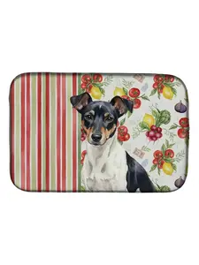 Carolines Treasures WDK8383DDM Washable Stylish Printed 21x14 in. Black & White Rat Terrier Tableware Dish Drying Mat, Home Organizer Storage Holder