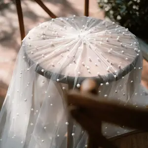 One piece, white tulle with pearls, 63*119 inches, perfect for Christmas, New Year's, Valentine's Day, outdoor weddings and parties, banquets, Wedding arched backdrop, arch decorations, window decorations, indoor and outdoor decorative mesh