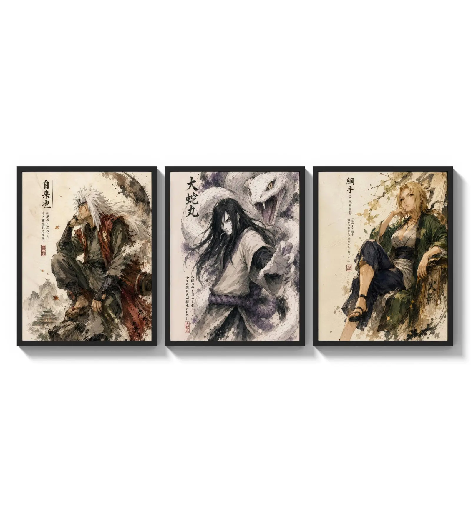 Naruto Legendary Sannin 3-Piece Glossy Artistic Photo Wall Art Poster, Home Decor Gift for Anime Fans