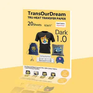 TransOurDream Heat Transfer Paper for Dark T Shirts (20 Sheets, 8.5x11),Printable HTV Heat Transfer Vinyl for Inkjet Printers