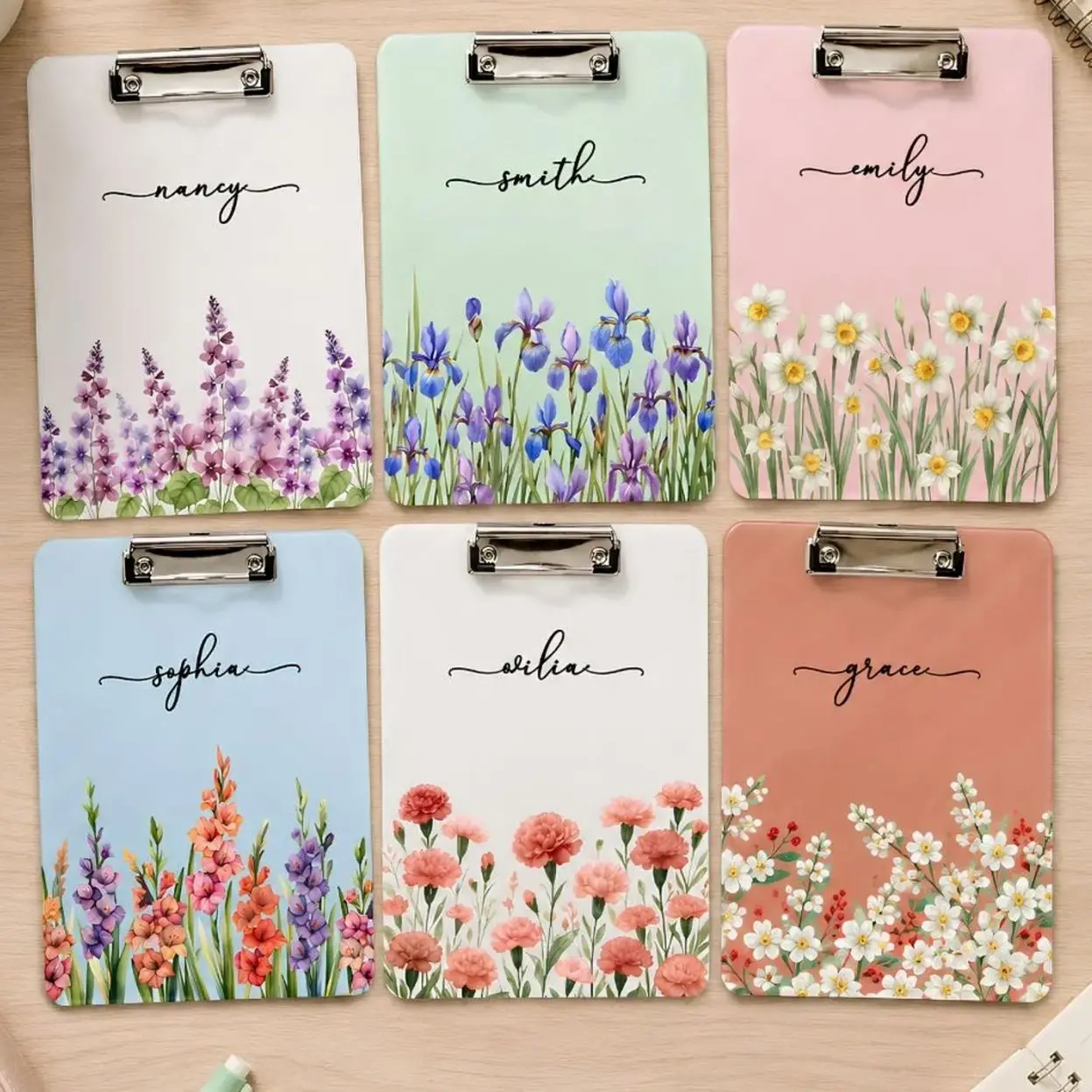 Personalized Acrylic Clipboard for Teacher, Custom Teacher Name and Birth Flower Paper Clipboard, Striped Back to School