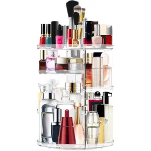 Makeup Organizer 360 Rotating Cosmetic Organizer DIY Adjustable Makeup Carousel Spinning Holder Rack, Large Capacity Cosmetic Storage Box Makeup Brushes Organizer for Vanity Countertop (Clear) Miserwe