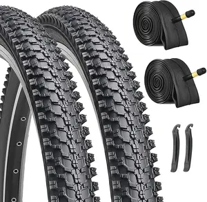Hycline 2-Pack Mountain Bike Tires Set: 24/26x1.95 inch Folding Replacement Puncture-Resistant Bicycle Tires and Pair 24/26 inch Inner Tubes with Tire Levers for MTB Off-Road Bike