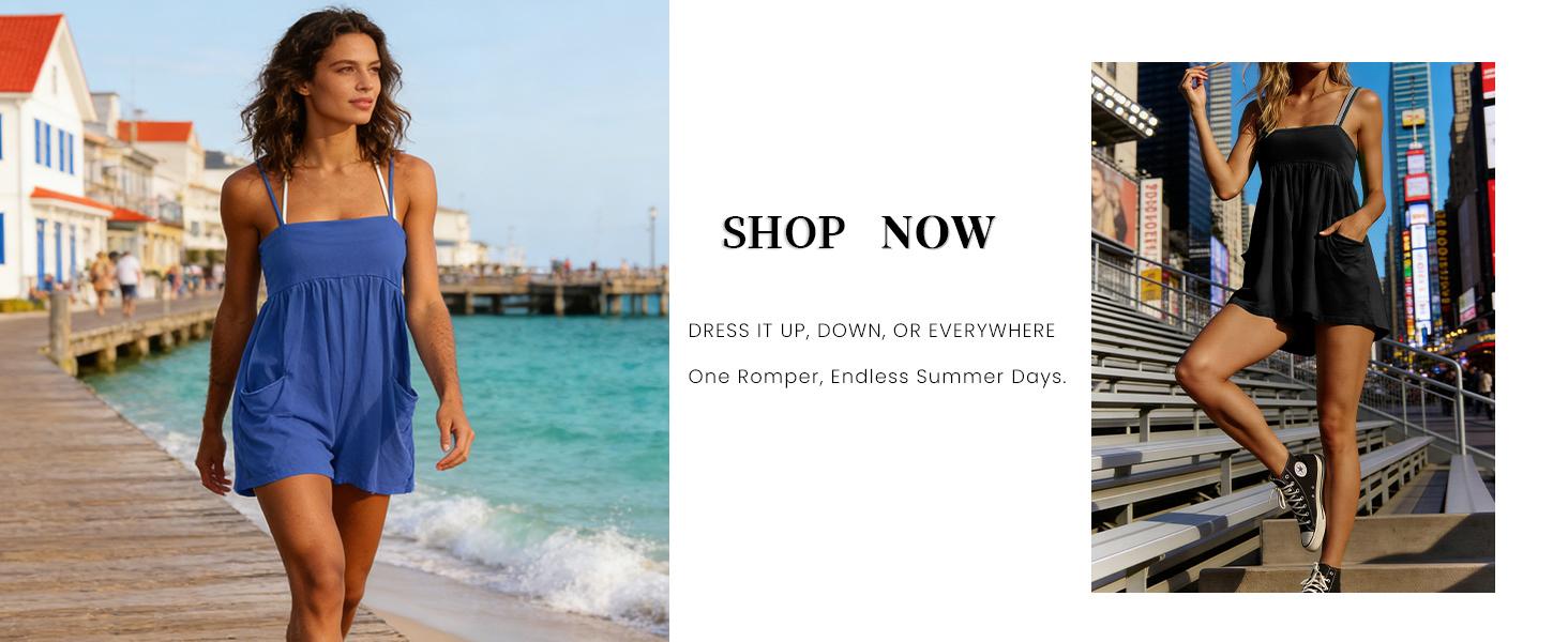 Women's Summer Strappy Romper Square Casual Oversized Workout Athletic Romper Neck Backless Cotton Overalls 95%Cotton Spaghetti Strap Sleeveless One Piece Jumpsuit with Pockets Y2K Beach Vacation Outfit 2026 summerwins