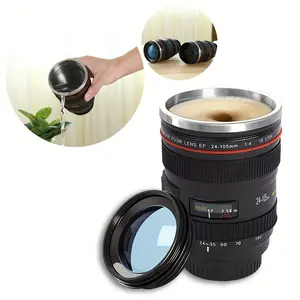 [Everyday Comfort] Camera Lens Coffee Cup Stainless Steel and BPA ABS Plastic Multifunctional travel mug with retractable lid Choice Photographers choice friend gifts, school rewards, and home use