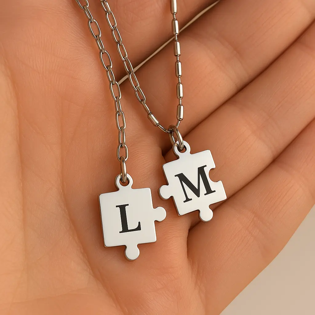 🧩 Personalized Puzzle Piece Necklaces (Set of 2)