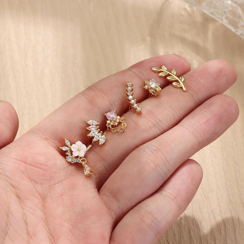 1Set Stainless Steel Cartilage Earrings Set for Women Opal Conch Helix Earrings Cartilage Stud Piercing Jewelry, Helix Studs, Stylish Studs, Durable Hoops