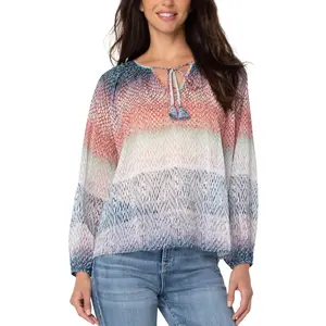 Liverpool Shirred Blouse With Neck Ties In Ombre Snake Print