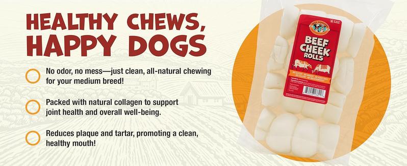Pack Approved Beef Rolls Dog Treats - Made from 100% Beef Hide - Natural Ingredients - Supports Dental Health