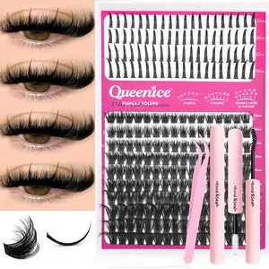 QUEEINIC Lash Clusters Kit Lash Spikes Eyelash Clusters Volume Individual Lashes DIY Spiky Lash Extension Manga Clusters Eyelash