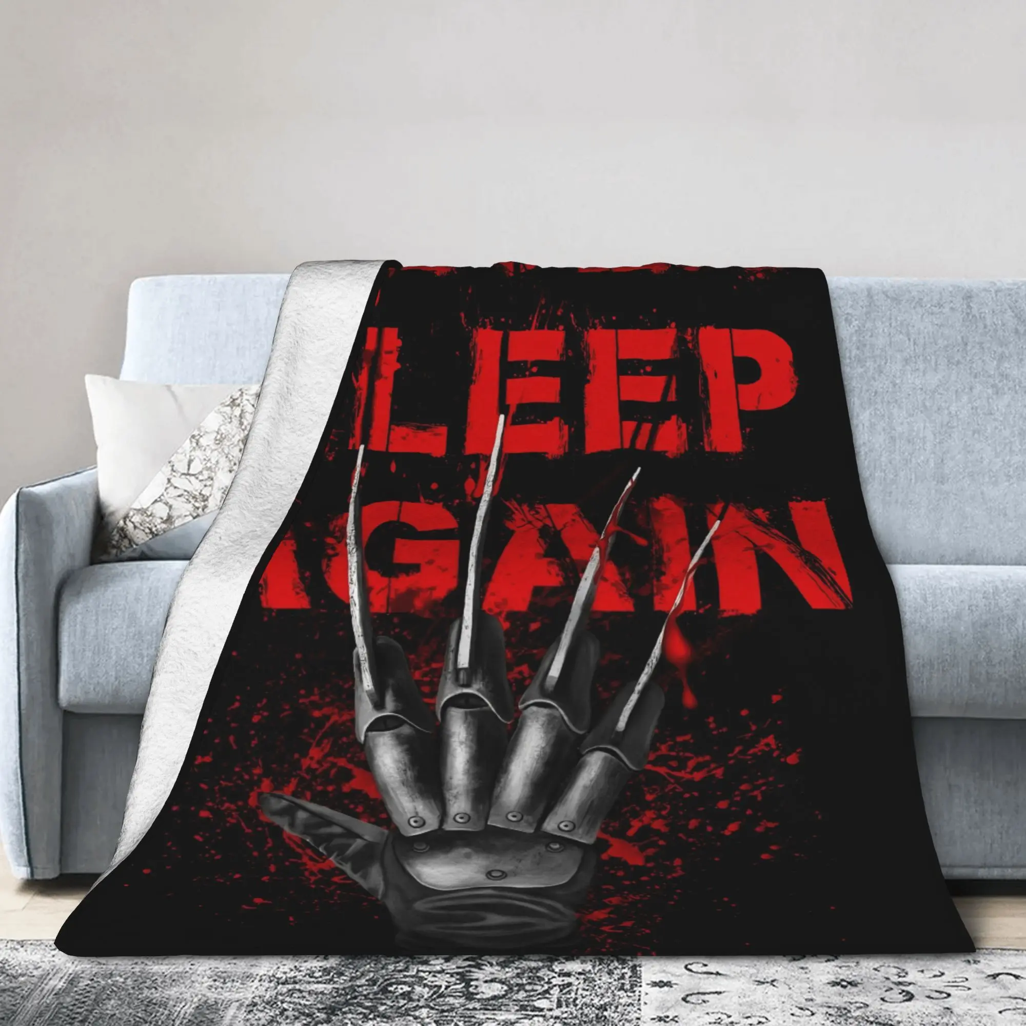 Freddy Krueger Single-Side Print Retro Flannel Blanket - Horror Themed Gifts, Wrinkle-Resistant, Warm, Soft, Durable, Breathable Cotton Microfibre Blend, Machine Washable, Multi-Size - Suitable for Bedroom, Living Room