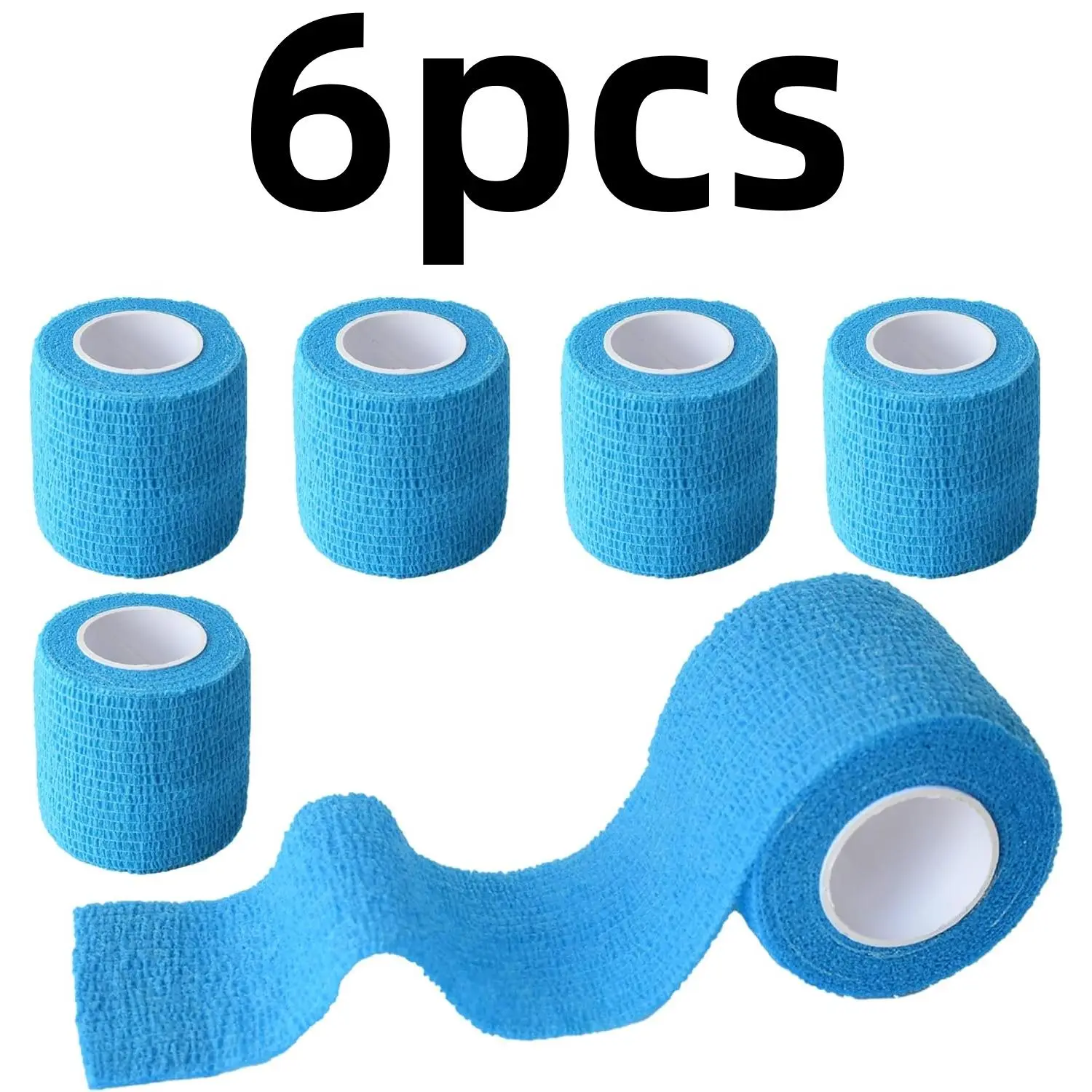 6 Rolls Self-Adherent Cohesive Bandage Wrap, 2 in x 177 in, Breathable Athletic Sports Wrap Around Tape for Flexible Fit on Wrist, Finger, Knees & Vet Use - Light Blue, Wrist Straps, Ankle, Long Length, 2 Inches, Supporting Wraps