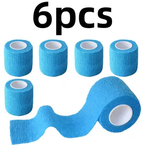 6 rolls of blue Self Adhesive Bandage Wrap Self Stick Wrap for Ankle, Wrist, Finger, Sports, Breathable Cohesive Vet Tape for Pets Makeup
