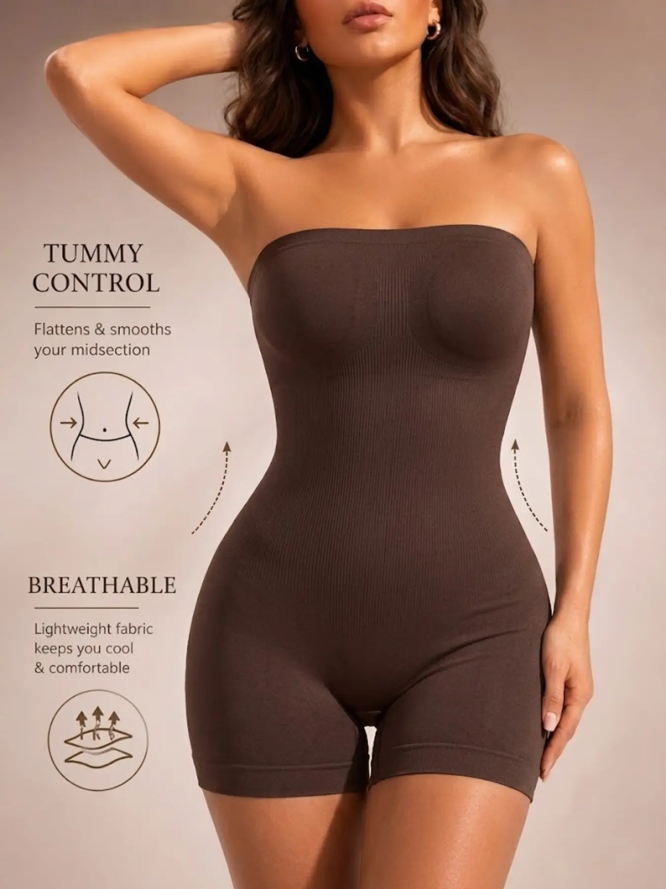 1 Count Women's Underwear Butt Lifting and Tummy Control Smooth Full Body Shaper, Solid Color Strapless Bodysuit, Fajas, Comefortable Breathable Jumpsuit, Colombian Shapewear, Curve Hugging Compression, Suitable for Daily Wear & Training