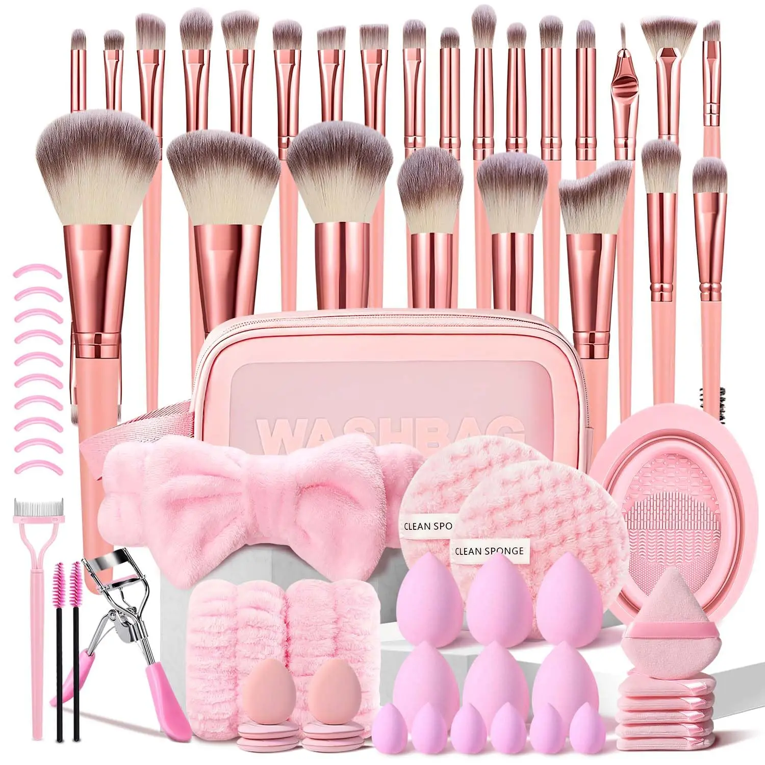 70Pcs Pink Makeup Accessories,Brushes Set