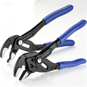 Professional 2-Piece 7-Inch Pliers Wrench & Groove Joint Pliers Set, Quick Adjustment, CR-V Steel, Smooth Jaw & V-Jaw, Upgraded Wide Opening, Soft Grip - Plumbing Pliers for Pipe Fittings, Household Repairs