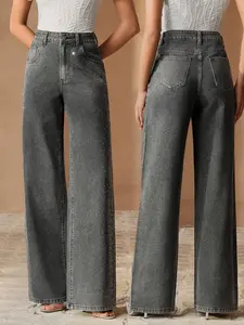 Women's Embellished Sequined Denim Wide-Leg Pants, High-Waisted Slimming Straight Leg Long Jeans for Spring 2026