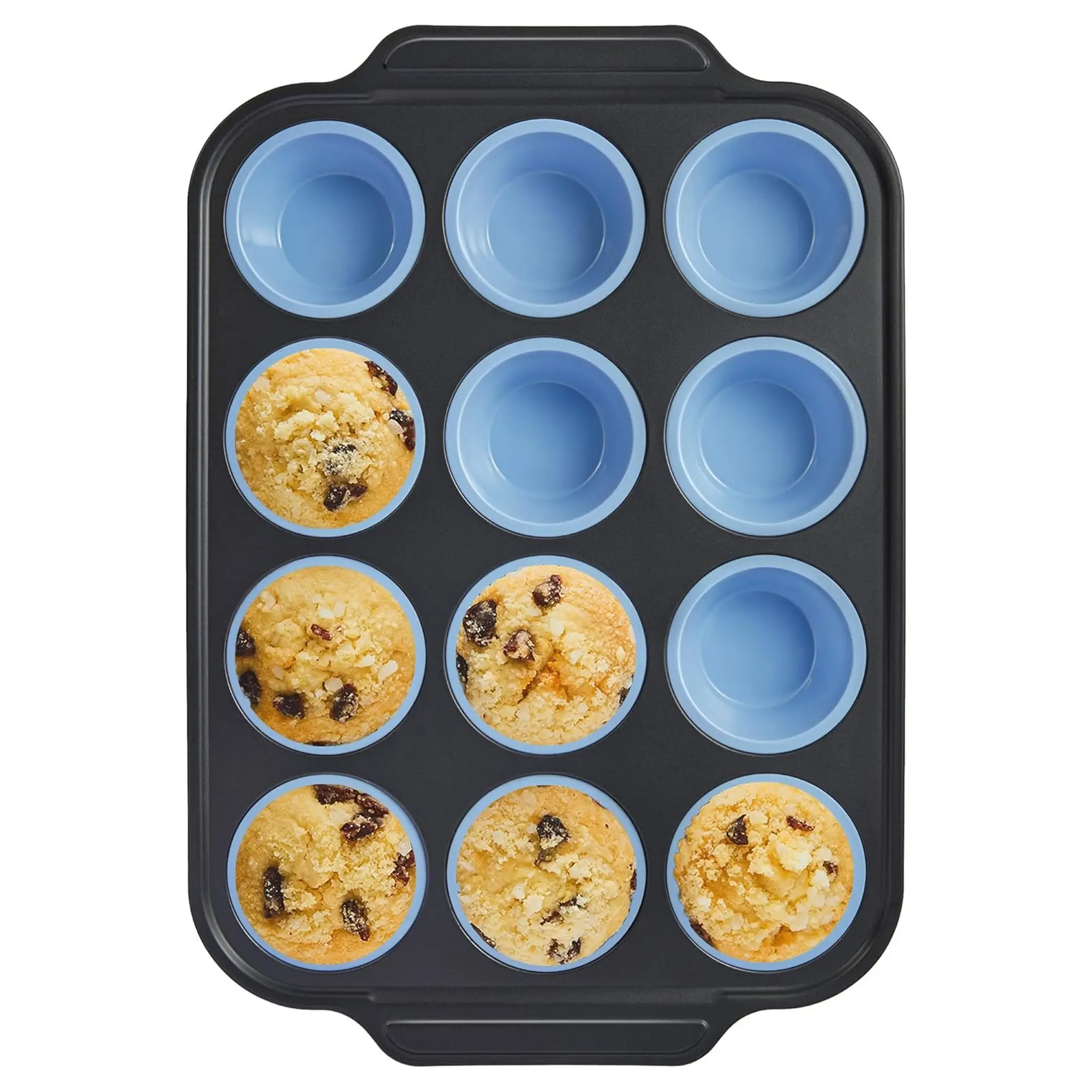 [FallDealsForYou]BRONYPRO Silicone Molds Muffin Pan with Metal Frame, Nonstick 12-Cup Cupcake Pans,Easy to Pop Non-Toxic Bakeware for Oven,Cookware, K