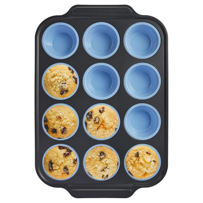[BF&CM]BRONYPRO Silicone Molds Muffin Pan with Metal Frame, Nonstick 12-Cup Cupcake Pans,Easy to Pop Non-Toxic Bakeware for Oven,Cookware, Kitchen Food