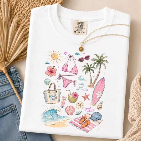 Beach Summer Vacation Shirt Comfort Colors, Coastal Cowgirl Tee, Pink Bikini Beach Graphic Shirt, Tropical Palm Tree T-Shirt, Ocean Lover Gift, Summer Aesthetic Tee, Beach Trip Shirt, Vacation Vibes Shirt, Cute Summer Outfit Cotton Top