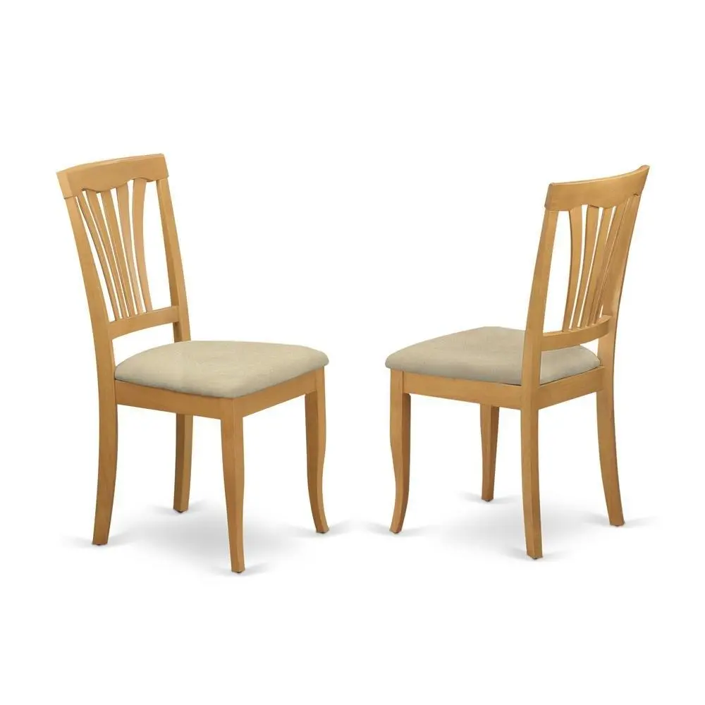 Traditional Solid Wood Dining Chairs - 2-Piece Oak Finish Indoor Furniture with Slatted Back, Cushioned Seat