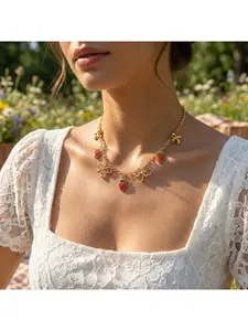 Sweet Bow Strawberry Necklace for Women, Y2K Sweet Cool Style, Lockbone Chain, Fashion Jewelry, Trendy Accessory