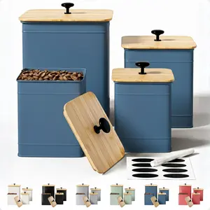 Kitchen Canisters for Countertop Set of 4 with Customizable Chalkboard Labels & Marker Pen - Big Iron Kitchen Canister Set with Airtight  - Blue Canisters - Sugar  Coffee Containers Sets