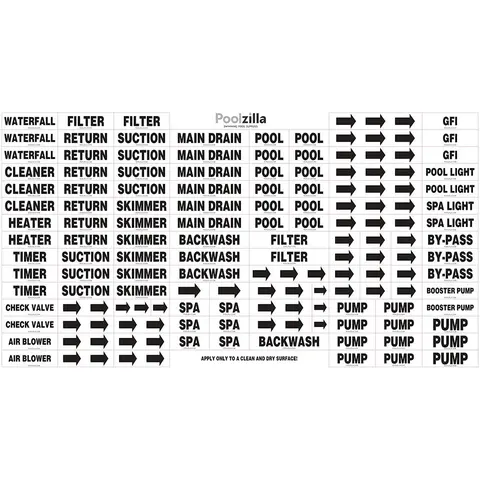 Poolzilla Premium Waterproof Sticker Labels For Swimming Pool Plumbing and Equipment