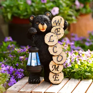Garden Decor Solar Statues: Mothers Day Birthday Gifts for Mom Grandma Women Sister Wife Lady Lover - Front Patio Balcony Yard Art Lawn Ornaments Porch Outdoor Outside Decorations (Bear)
