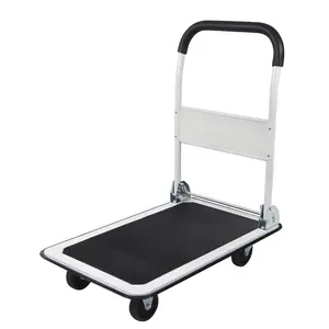 LEADALLWAY Foldable Push Cart Platform Cart 330lbs Capacity 4 Wheels 28.7x18.5x32.3inches White