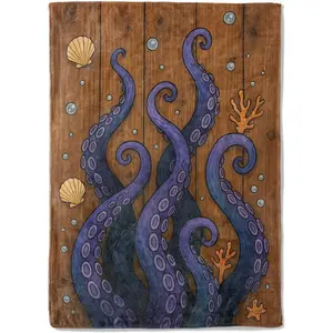 Octopus Tentacles Fleece Blanket,50x60in,Deep Sea Inspired Purple Tentacles Coral Bubble Shell Wood Throw Blankets,Soft Cozy Lightweight, Ideal for Bed Living Room Home Beach Decor,Gifts