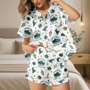 Forbidden Forest Satin Pajamas Shorts Set, Magic Park Sleepwear, Wizard World Pajamas, Harry Inspired Gift For Her