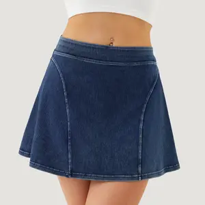 YUCOLEN Women Denim Skort Stretch Mini Jean Skirt with Inner Shorts Casual Wear