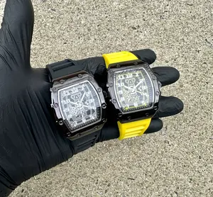 Gold/Silver/Black 40mm Silicone Rubber Strap Tonneau Watch