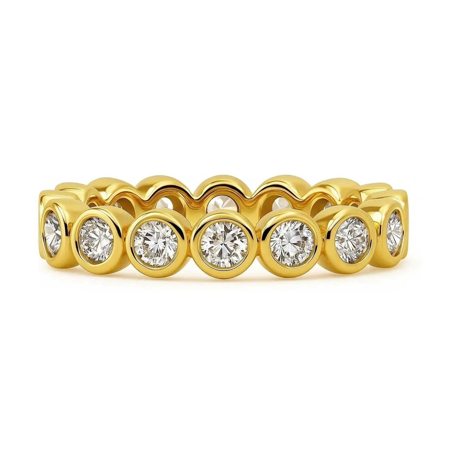 BERRICLE Yellow Gold Flashed Sterling Silver Bubble Rings Stackable Eternity Band Ring for Women, Bezel Set Round Cut Cubic Zirconia CZ