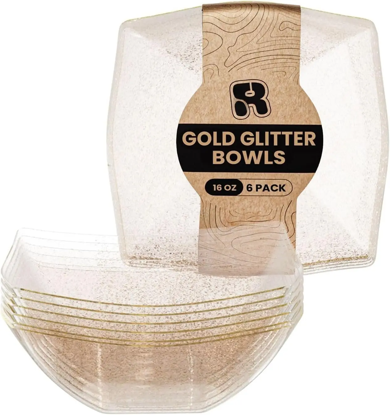 6 Pack  Glitter Plastic Serving Bowls -16 Oz  Plastic bowls 16 Oz - Disposable Serving Bowls Heavy Duty For Weddings Catering And Birthday parties
