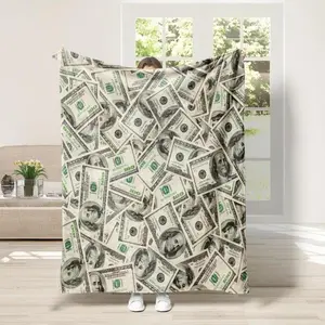 Soft Comfortable Funny Throw Blanket Money Pattern Flannel Blanket,1 Count Throw,Creative Bedding Supplies For Living Room Guest House Travel Office,Bedroom Accessories