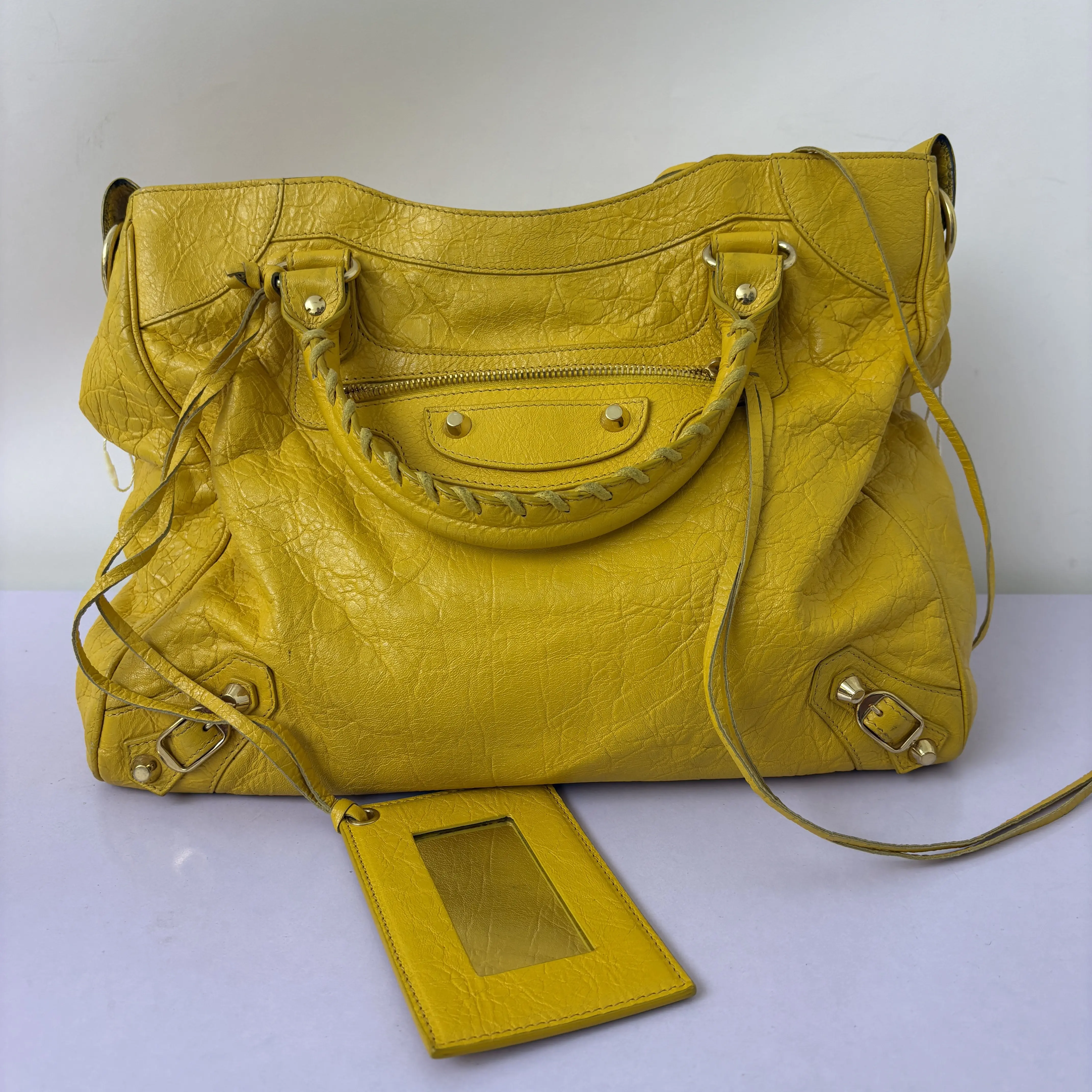Pre-owned Calfskin Crossbody Bags Balenciaga Yellow Leather Motorcycle City Bag