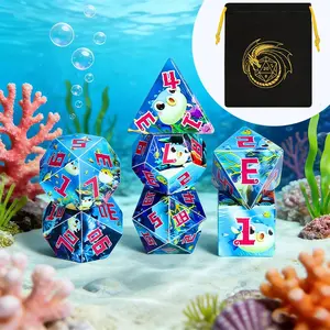 7-Piece Blue Underwater Dodecahedron Dice Set, Includes Storage Bag, Perfect for D&d, Rpg, and Tabletop Games Accessories
