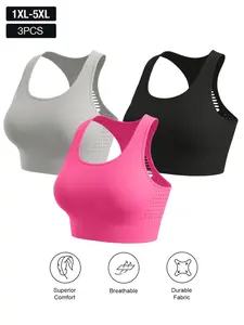 Women's Plus Size Seamless Knit Sports Bra, Medium Intensity, Easy On/off, Back Cutout, Ideal for Training, Yoga, Outdoor, Daily Wear