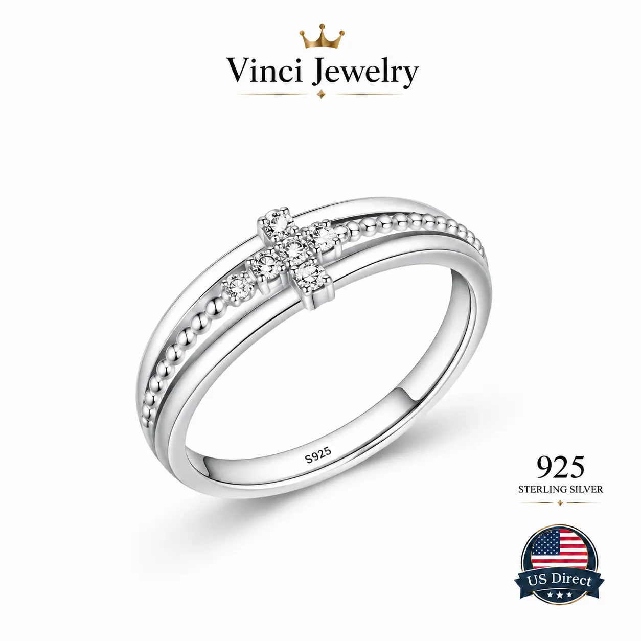 s925 sterling silver Sterling Silver Cross Ring for Women Minimalist Sparkling Cubic Zirconia Promise Ring Elegant Everyday Jewelry Delicate Stackable Band Christian Faith Gift for Wife Girlfriend Daughter Mom Anniversary Christmas Graduation Daily Wear