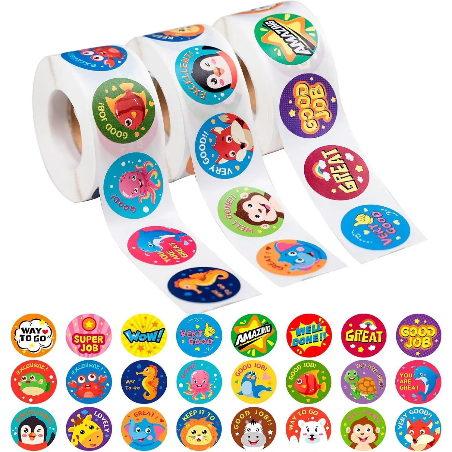 3 Rolls Motivational Stickers for Kids, 1500 Pcs Teacher Reward Stickers School Supplies Roll Sticker Potty Training Stickers for School Classroom Hom