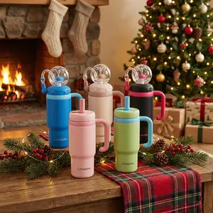 【COMOBEBE】24oz Stainless Steel Whale Fountain Tumbler – Spill-Proof, Dual Lids, Durable Handle, Dishwasher Safe, Cute and Fun for Kids & Adults