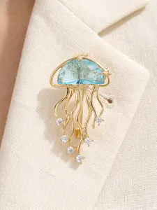 Fashion Jellyfish Shape Diamond Pin, Boho Style Cubic Zirconia Copper Alloy Brooch, Daily Wear Gift Accessory, Vintage Decorative Pin