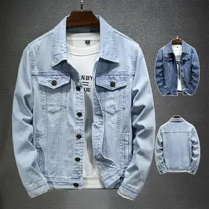 Autumn Denim Jacket Men Turn Down Collar Coat for Men Retro Hip Hop Style Denim Jacket with Multi Pockets Casual Streetwear Menswear Tops QR